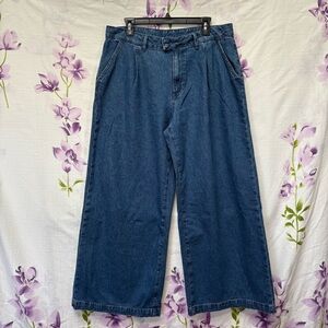 Zara Medium Blue High Rise Super Wide Leg Jeans